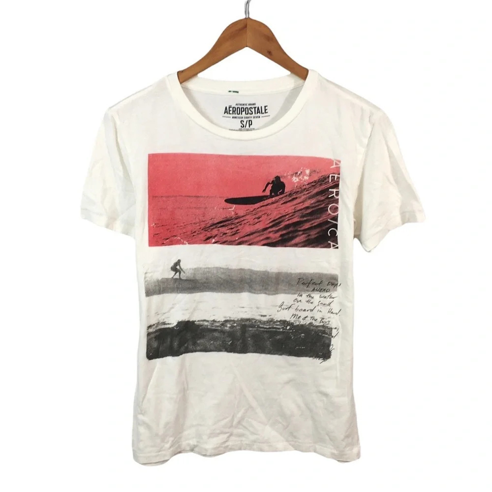 Aeropostale White and Red Graphic Tee